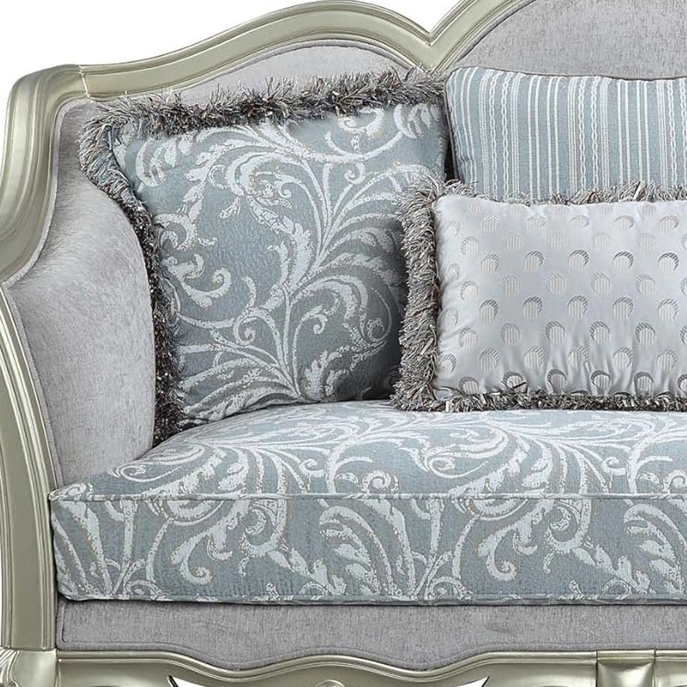 Light Gray And Champagne Linen Damask Loveseat and Toss Pillows By Homeroots | Loveseats | Modishstore - 6