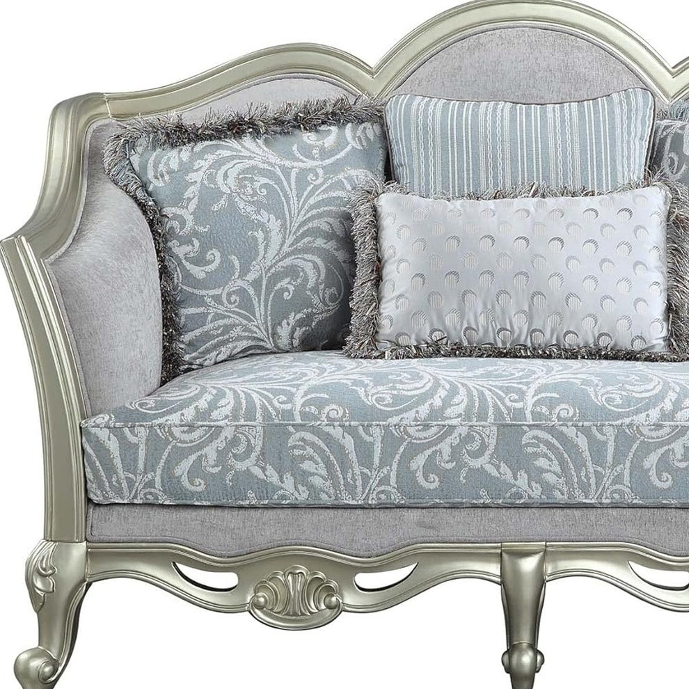Light Gray And Champagne Linen Damask Loveseat and Toss Pillows By Homeroots | Loveseats | Modishstore - 8