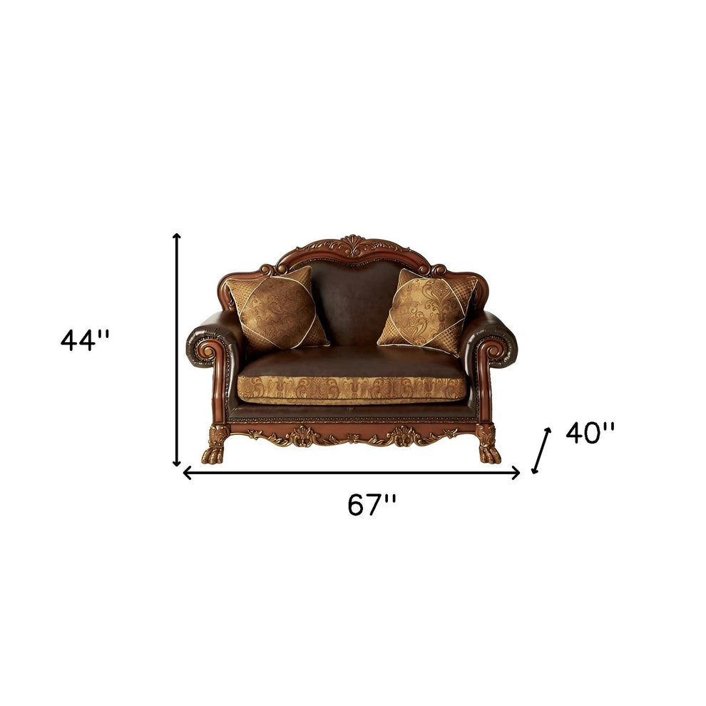 Brown And Redwood Faux Leather Loveseat and Toss Pillows By Homeroots | Loveseats | Modishstore - 5