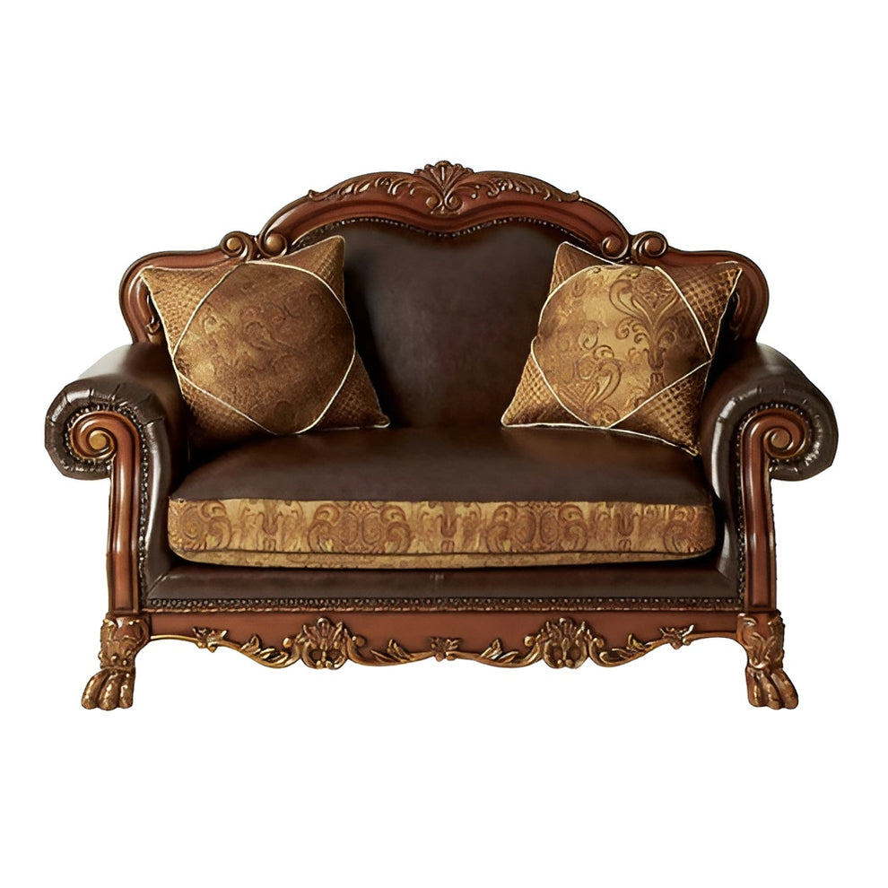 Brown And Redwood Faux Leather Loveseat and Toss Pillows By Homeroots | Loveseats | Modishstore - 6