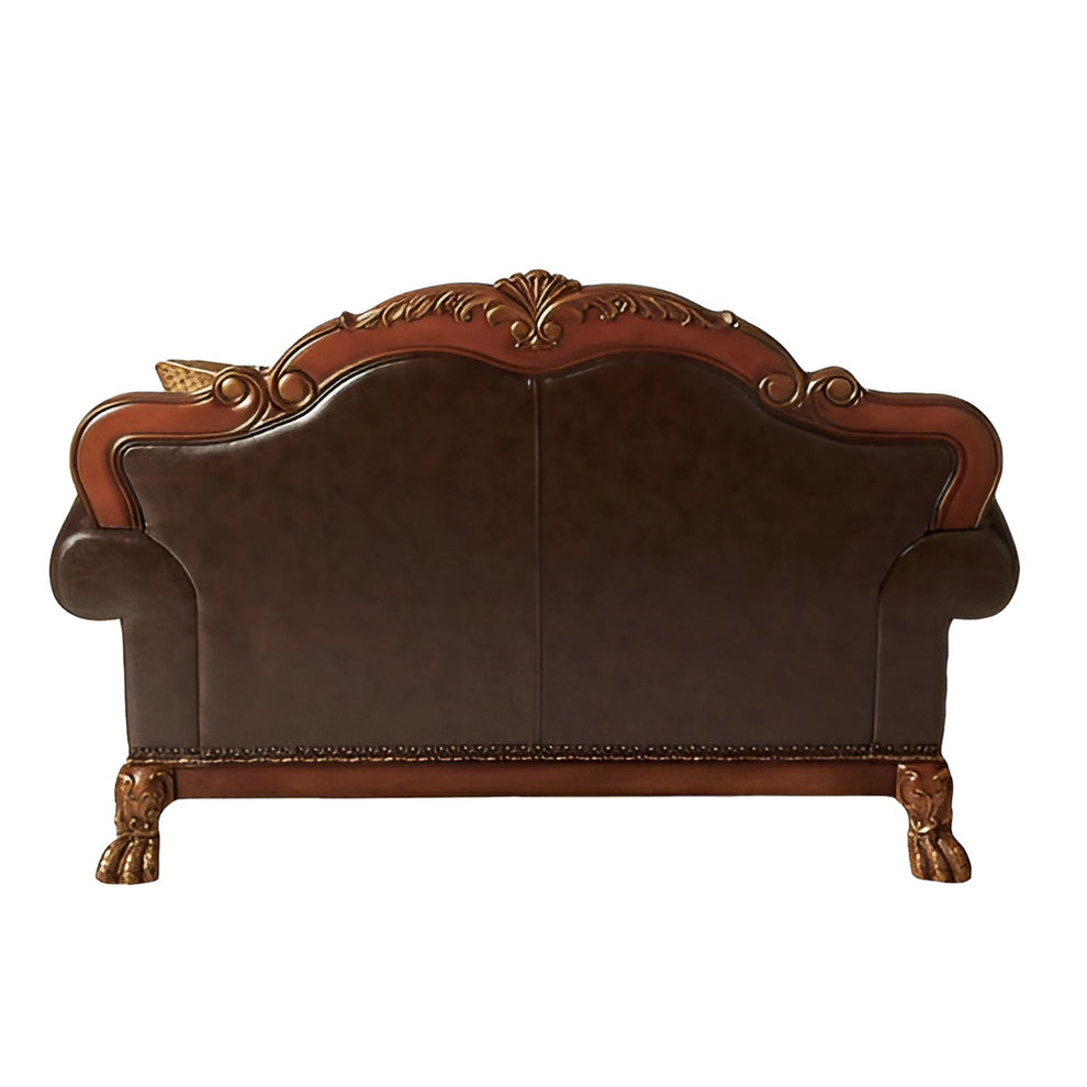 Brown And Redwood Faux Leather Loveseat and Toss Pillows By Homeroots | Loveseats | Modishstore - 2