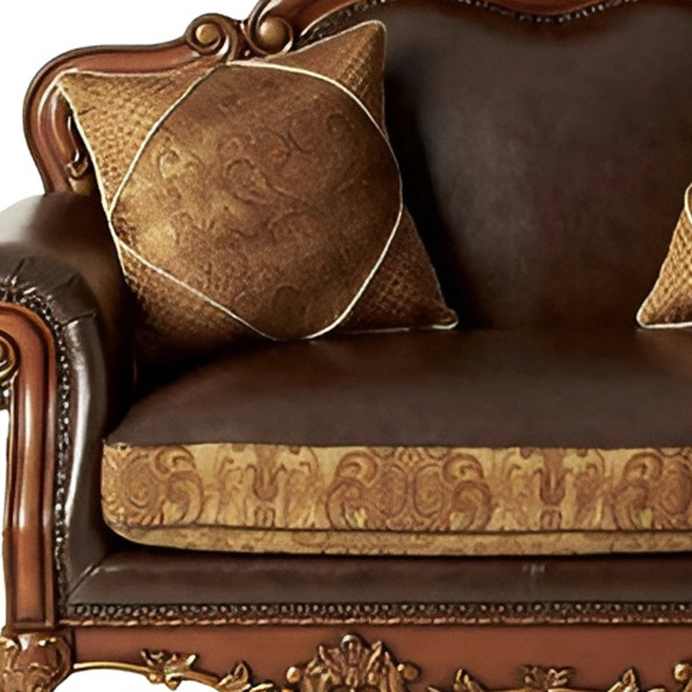 Brown And Redwood Faux Leather Loveseat and Toss Pillows By Homeroots | Loveseats | Modishstore - 3