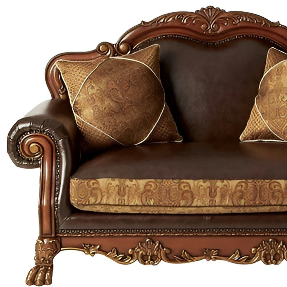 Brown And Redwood Faux Leather Loveseat and Toss Pillows By Homeroots | Loveseats | Modishstore - 4