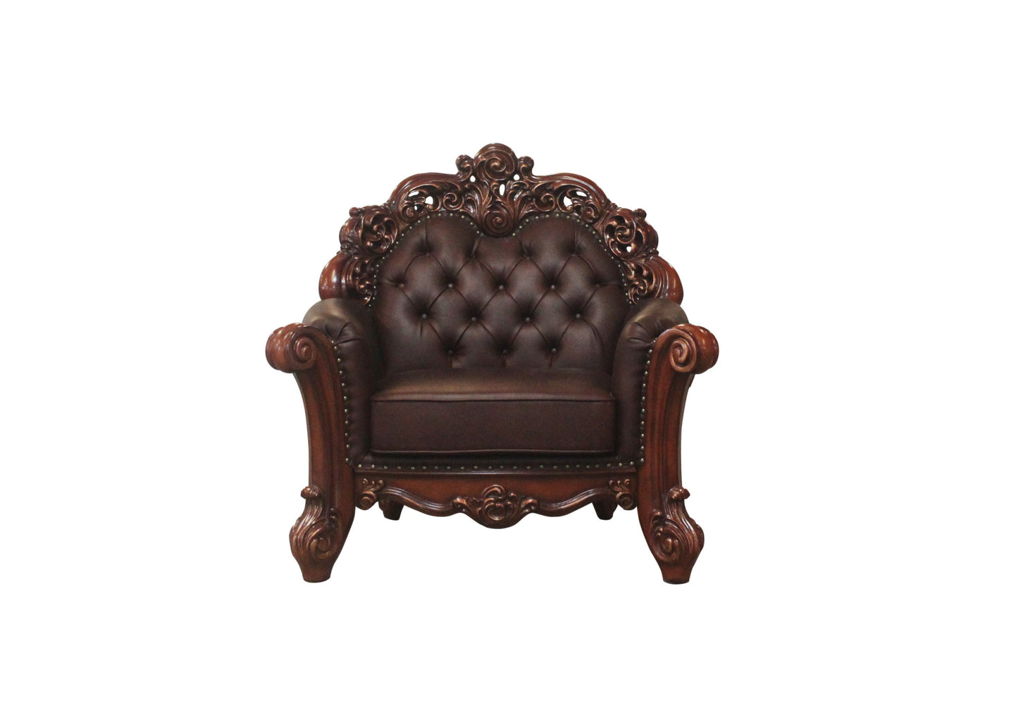 Dark Brown Faux Leather Tufted Chesterfield Chair And Toss Pillow By Homeroots | Accent Chairs | Modishstore - 1