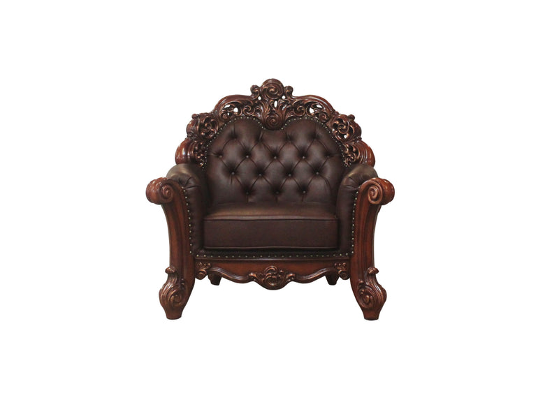 Dark Brown Faux Leather Tufted Chesterfield Chair And Toss Pillow By Homeroots | Accent Chairs | Modishstore - 1