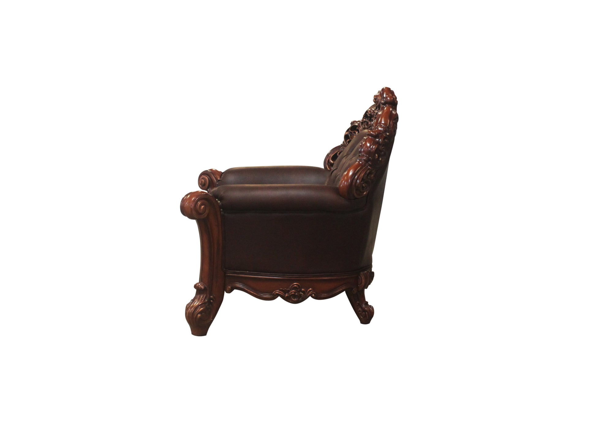 Dark Brown Faux Leather Tufted Chesterfield Chair And Toss Pillow By Homeroots | Accent Chairs | Modishstore - 3