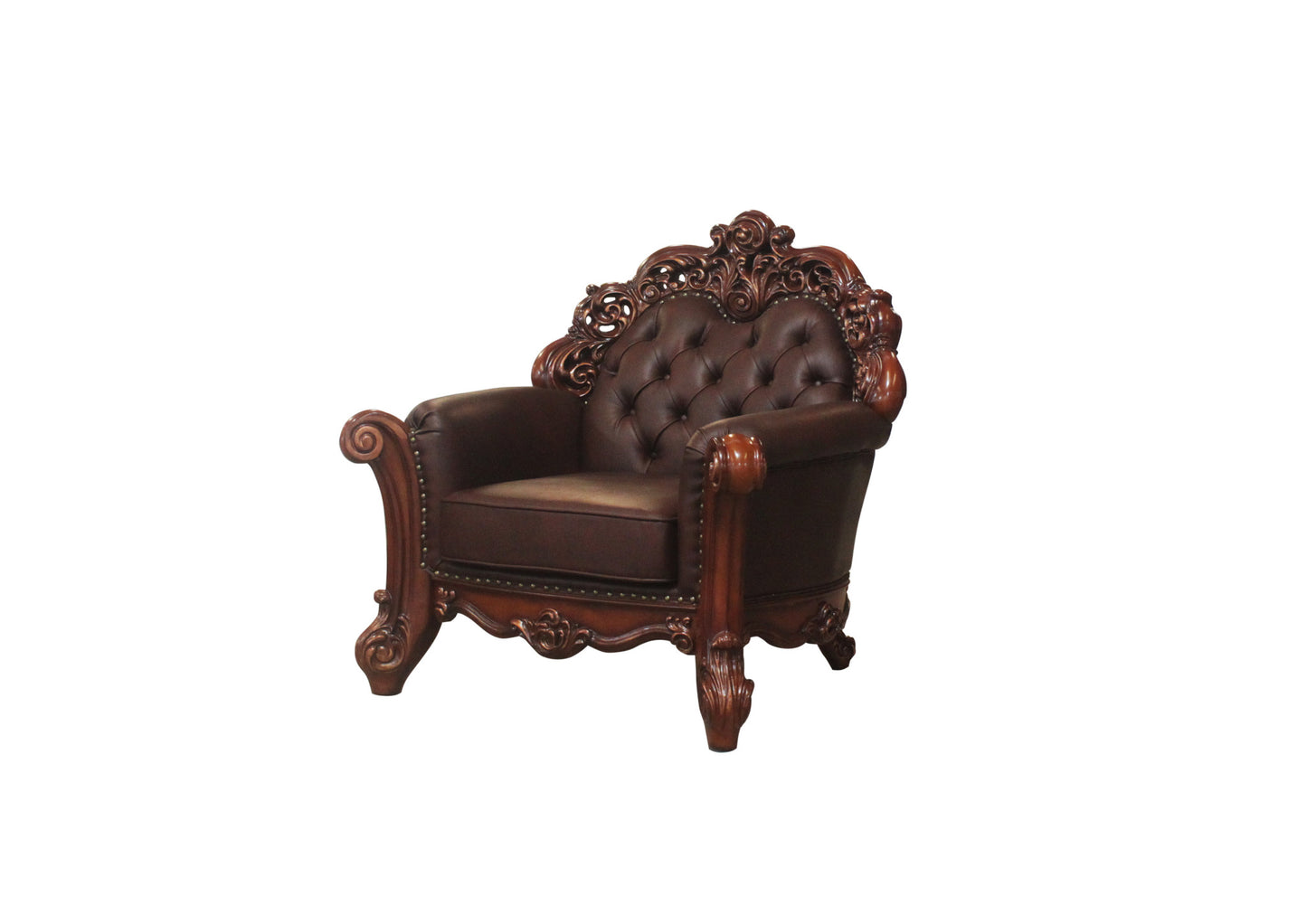 Dark Brown Faux Leather Tufted Chesterfield Chair And Toss Pillow By Homeroots | Accent Chairs | Modishstore - 2