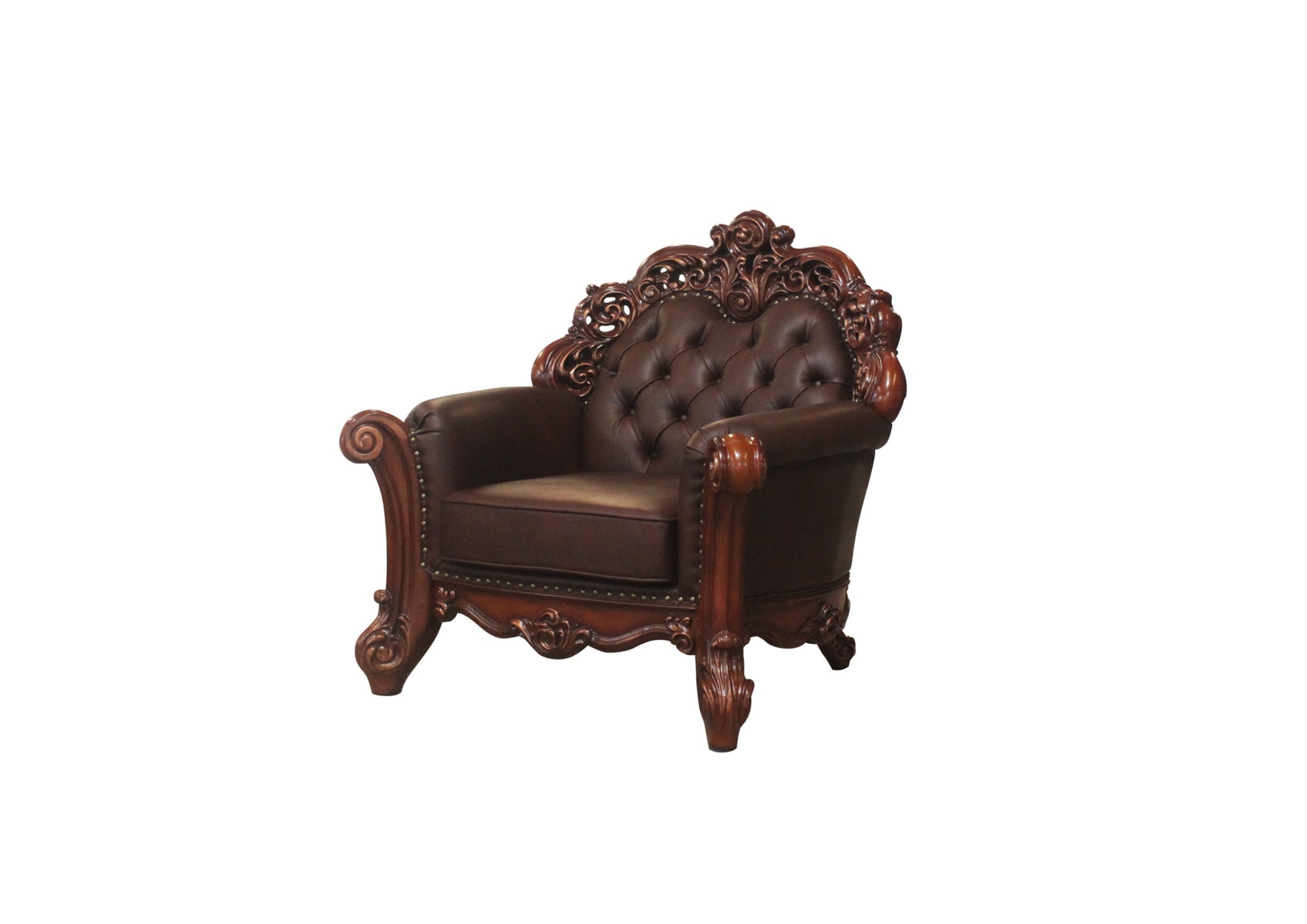 Dark Brown Faux Leather Tufted Chesterfield Chair And Toss Pillow By Homeroots | Accent Chairs | Modishstore - 2