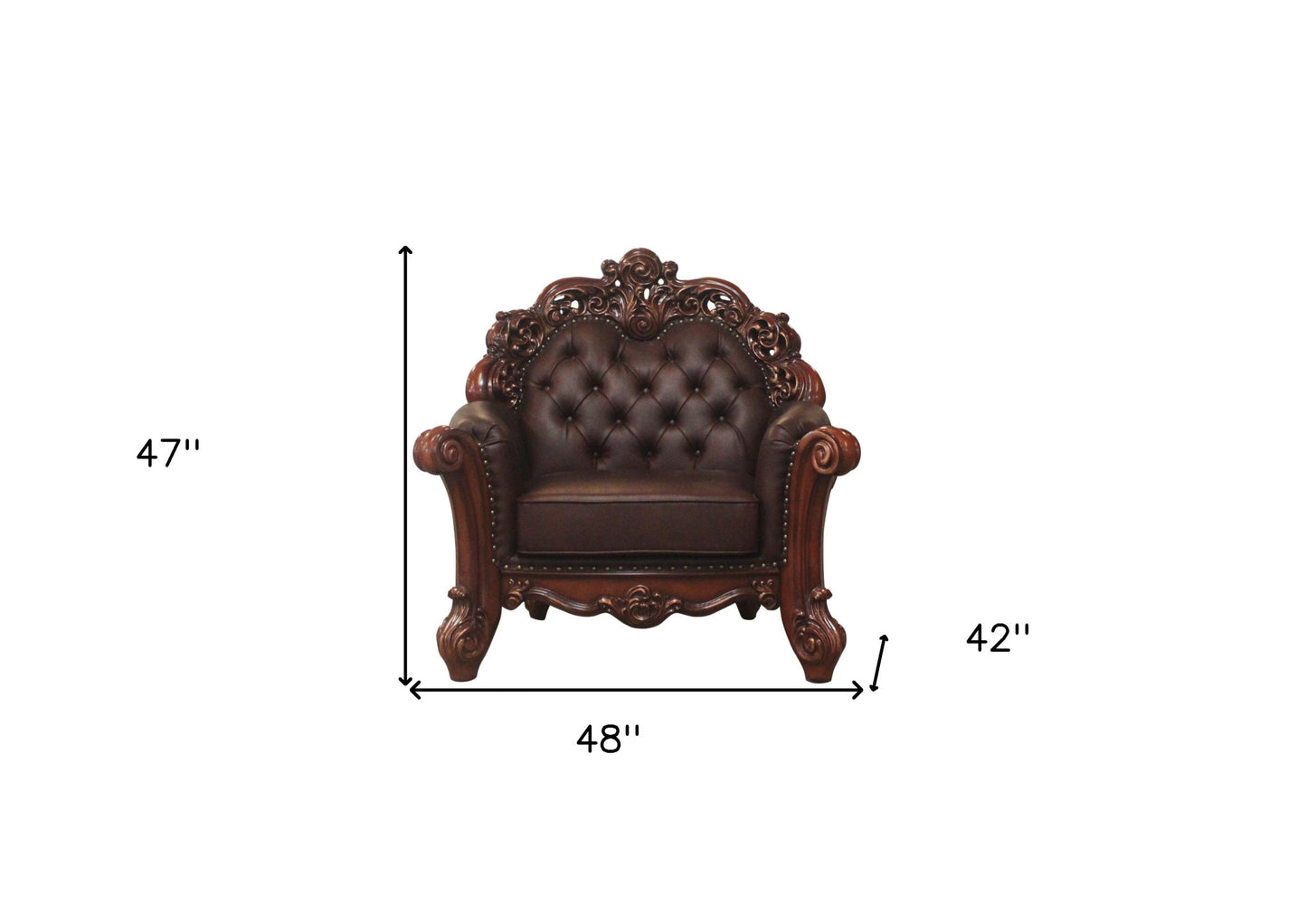 Dark Brown Faux Leather Tufted Chesterfield Chair And Toss Pillow By Homeroots | Accent Chairs | Modishstore - 6