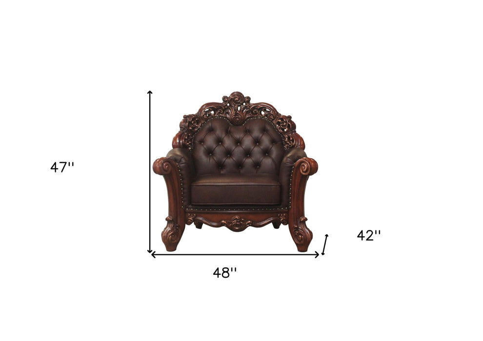 Dark Brown Faux Leather Tufted Chesterfield Chair And Toss Pillow By Homeroots | Accent Chairs | Modishstore - 6