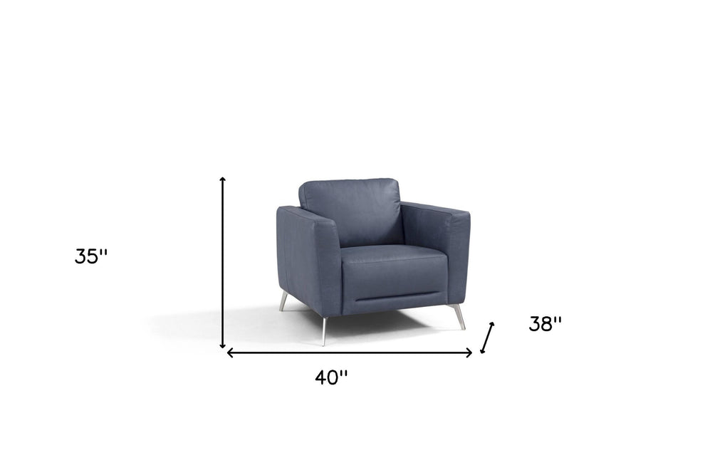Blue and Silver Genuine Leather Arm Chair By Homeroots | Accent Chairs | Modishstore - 5