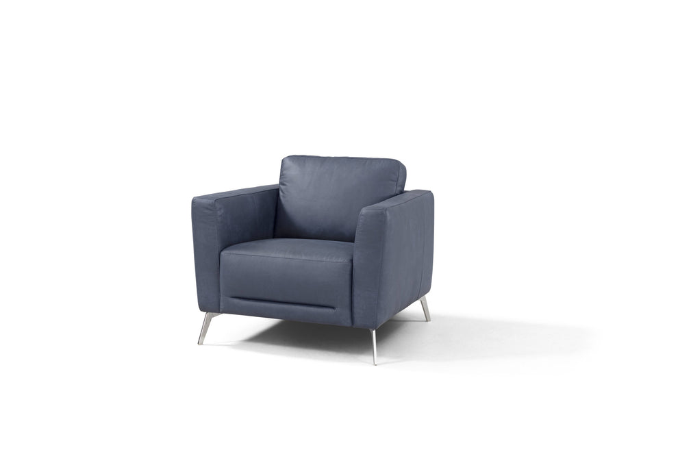 Blue and Silver Genuine Leather Arm Chair By Homeroots | Accent Chairs | Modishstore - 4