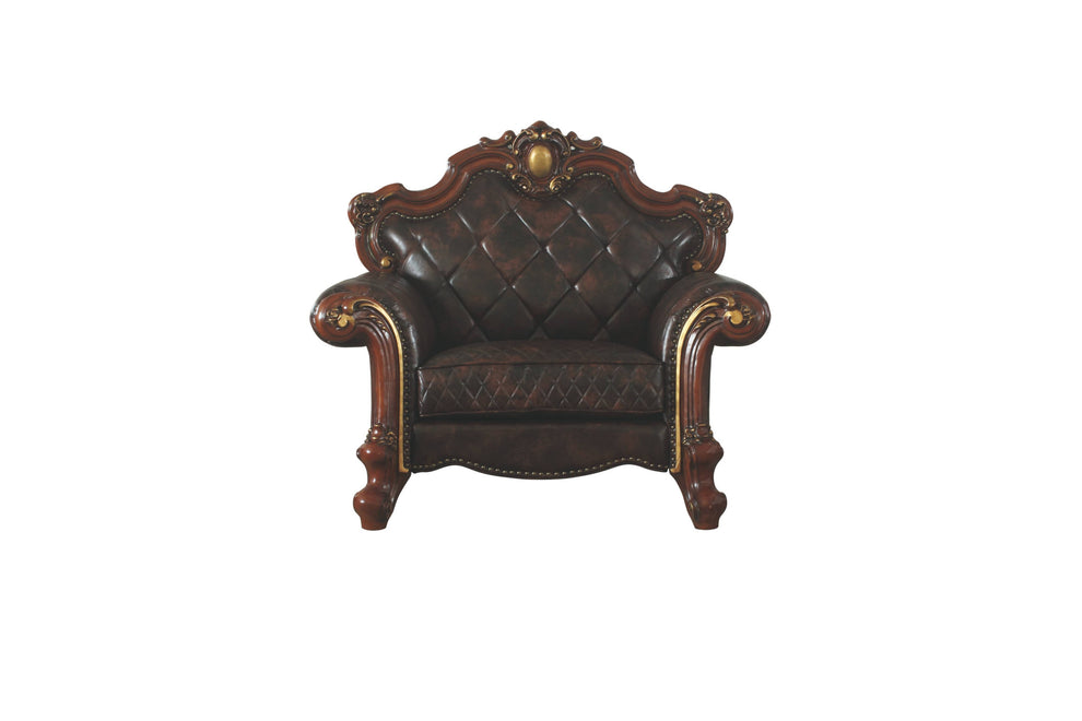 Chocolate Faux Leather Tufted Chesterfield Chair And Toss Pillow By Homeroots | Accent Chairs | Modishstore - 2