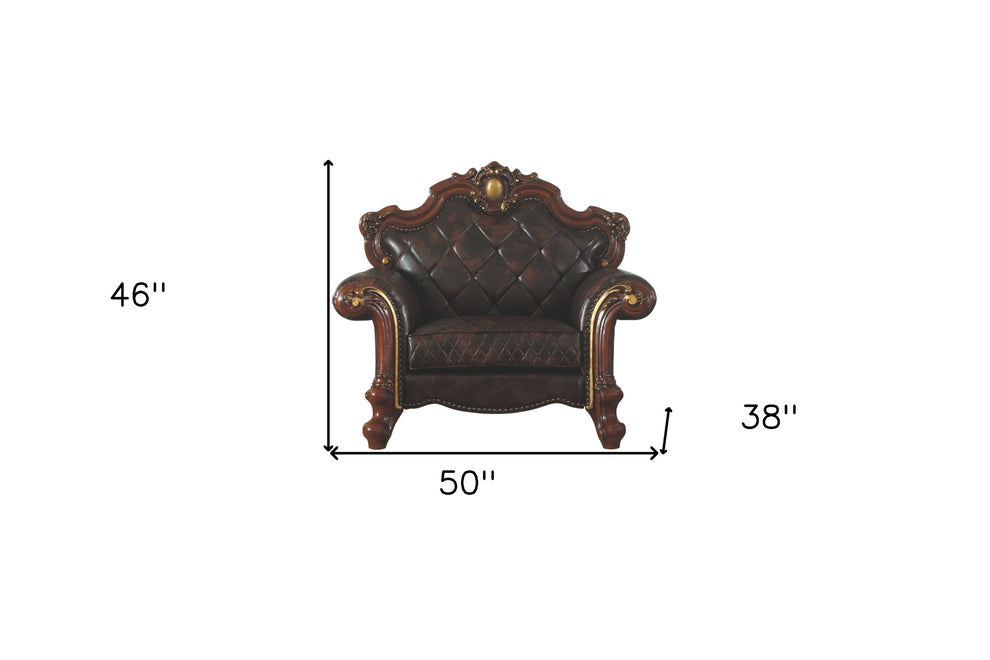 Chocolate Faux Leather Tufted Chesterfield Chair And Toss Pillow By Homeroots | Accent Chairs | Modishstore - 5