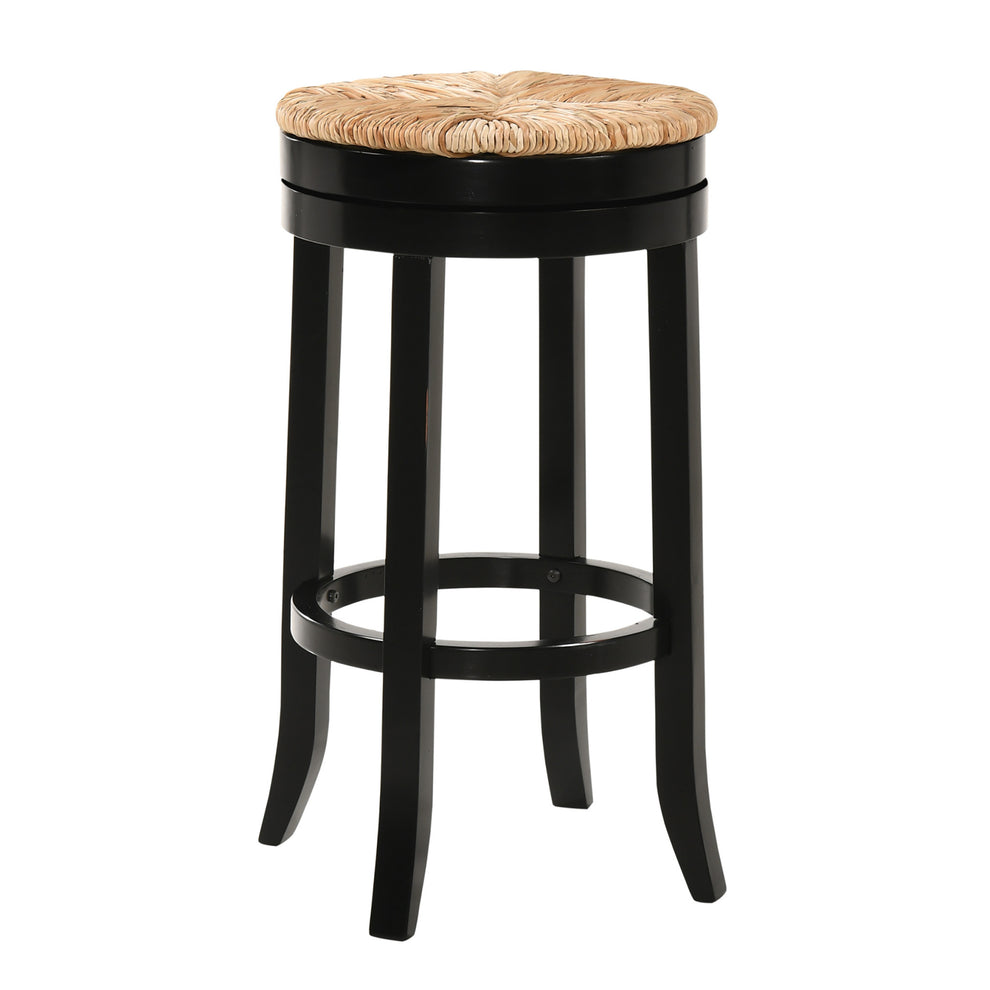 Natural And Black Solid Wood Swivel Backless Bar Height Bar Chair By Homeroots | Bar Stools | Modishstore - 2