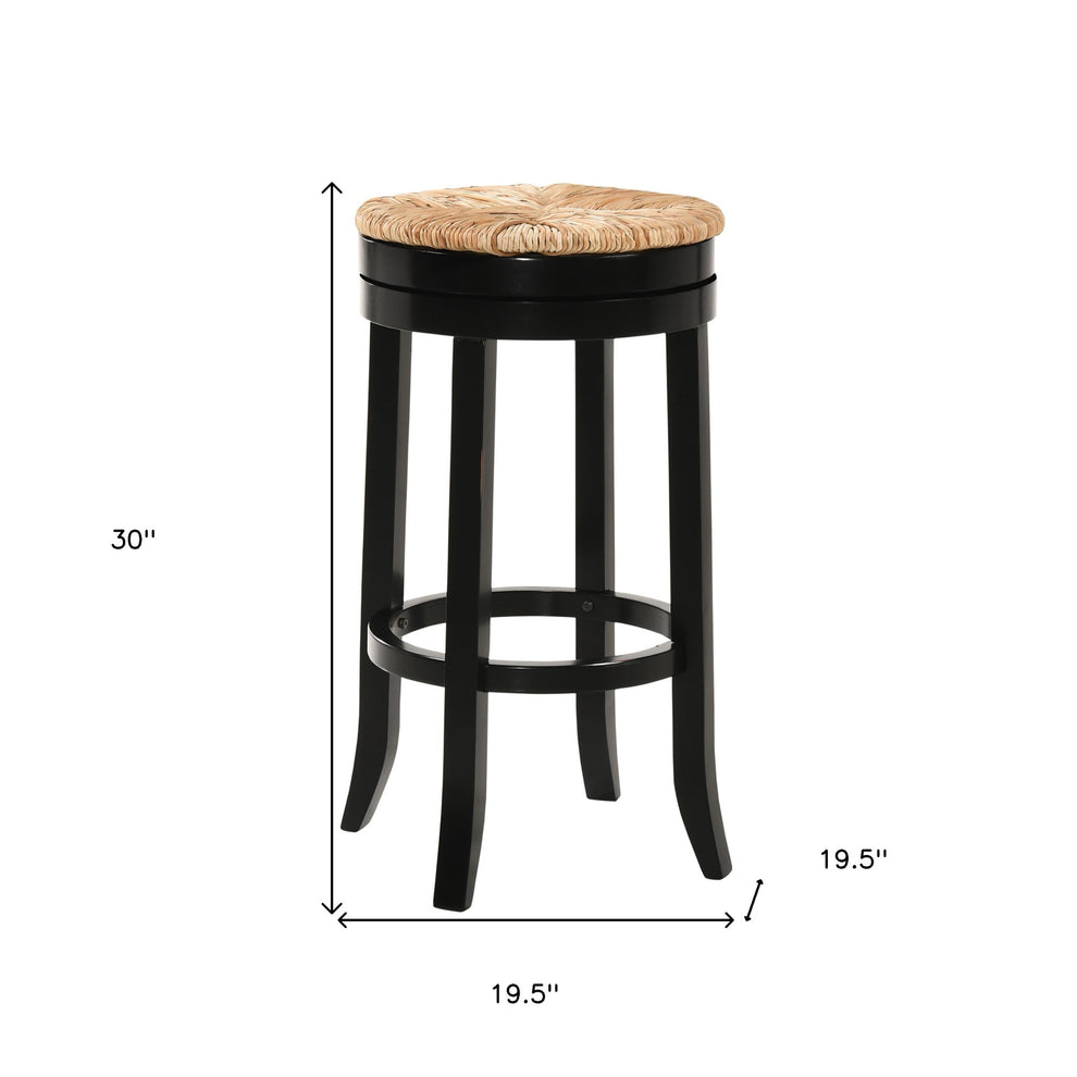 Natural And Black Solid Wood Swivel Backless Bar Height Bar Chair By Homeroots | Bar Stools | Modishstore - 4