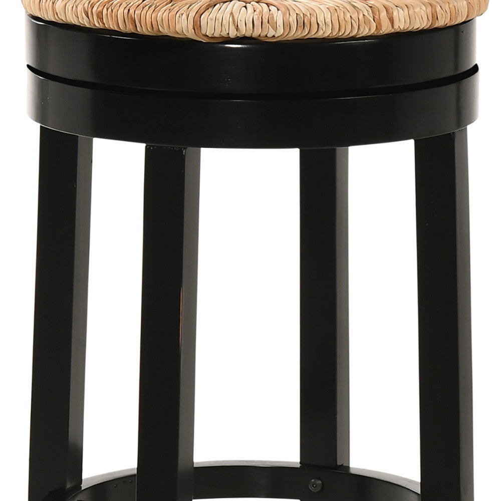 Natural And Black Solid Wood Swivel Backless Bar Height Bar Chair By Homeroots | Bar Stools | Modishstore - 3