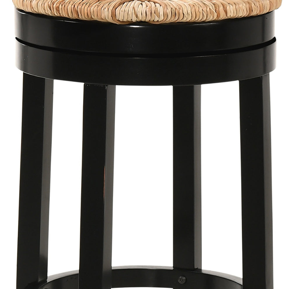 Natural And Black Solid Wood Swivel Backless Bar Height Bar Chair By Homeroots | Bar Stools | Modishstore - 3