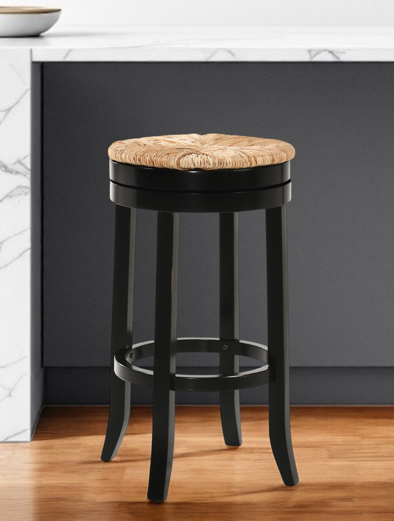 Natural And Black Solid Wood Swivel Backless Bar Height Bar Chair By Homeroots | Bar Stools | Modishstore - 1