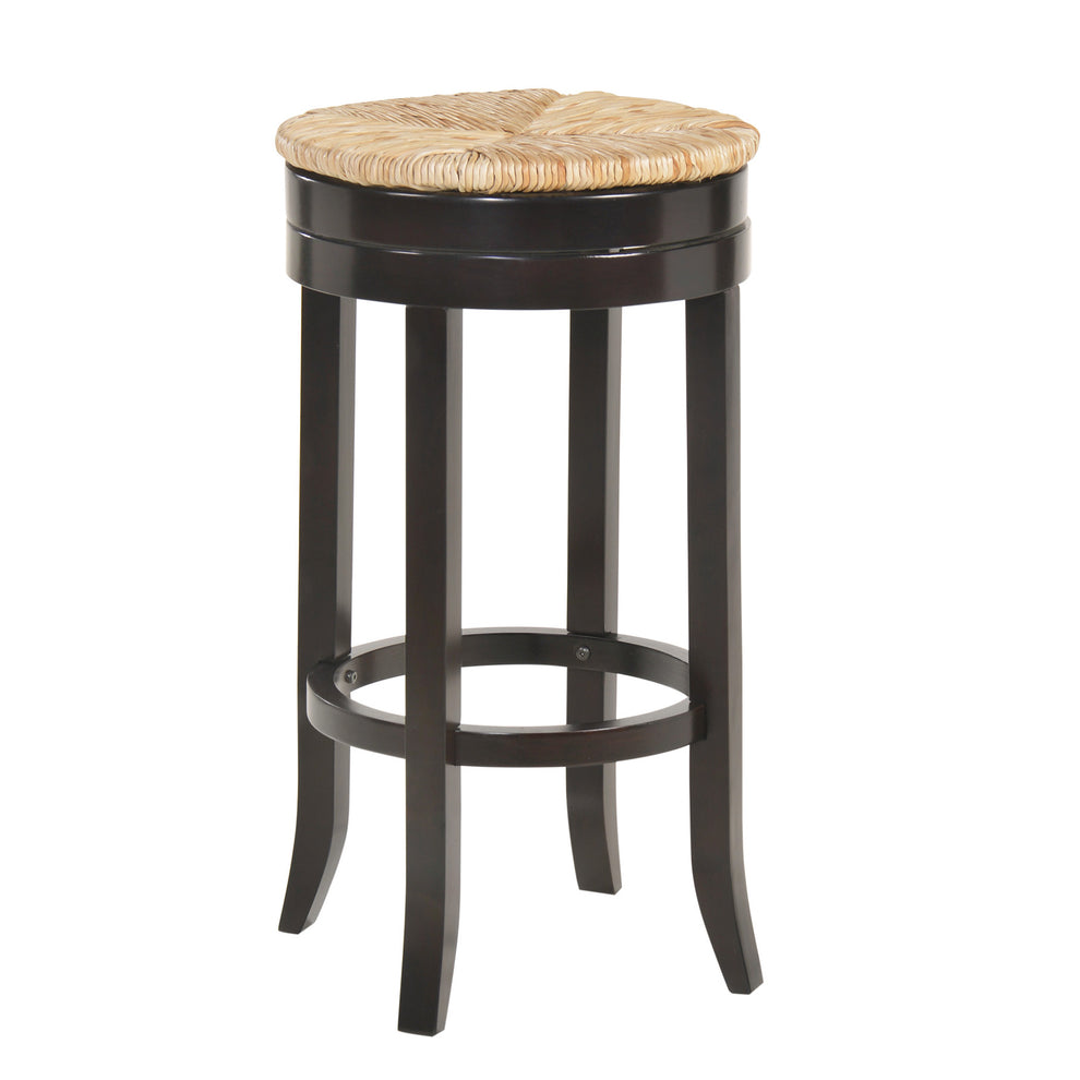 Natural and Espresso Rush and Solid Wood Backless Bar Height Swivel Bar Chair By Homeroots | Bar Stools | Modishstore - 2