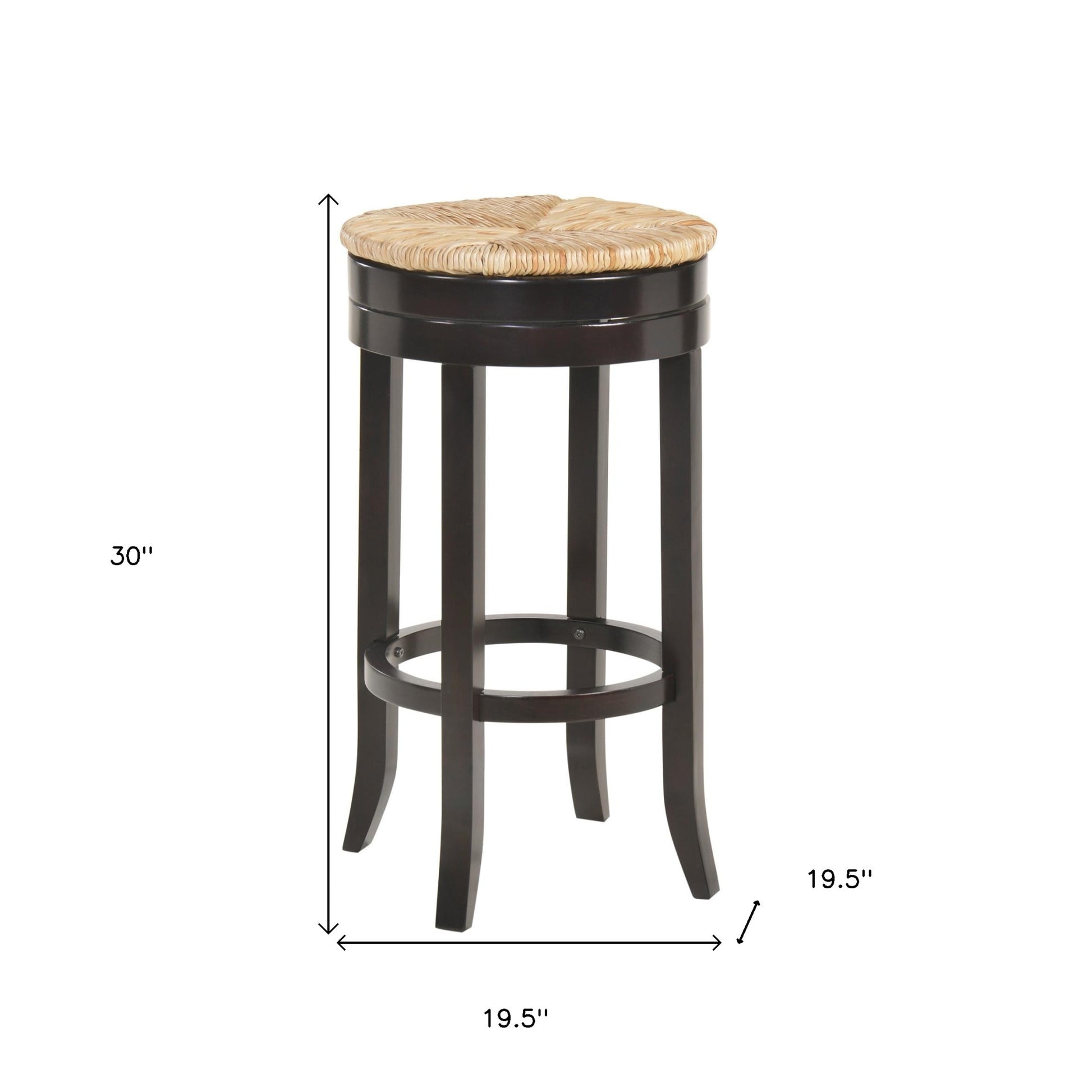 Natural and Espresso Rush and Solid Wood Backless Bar Height Swivel Bar Chair By Homeroots | Bar Stools | Modishstore - 6