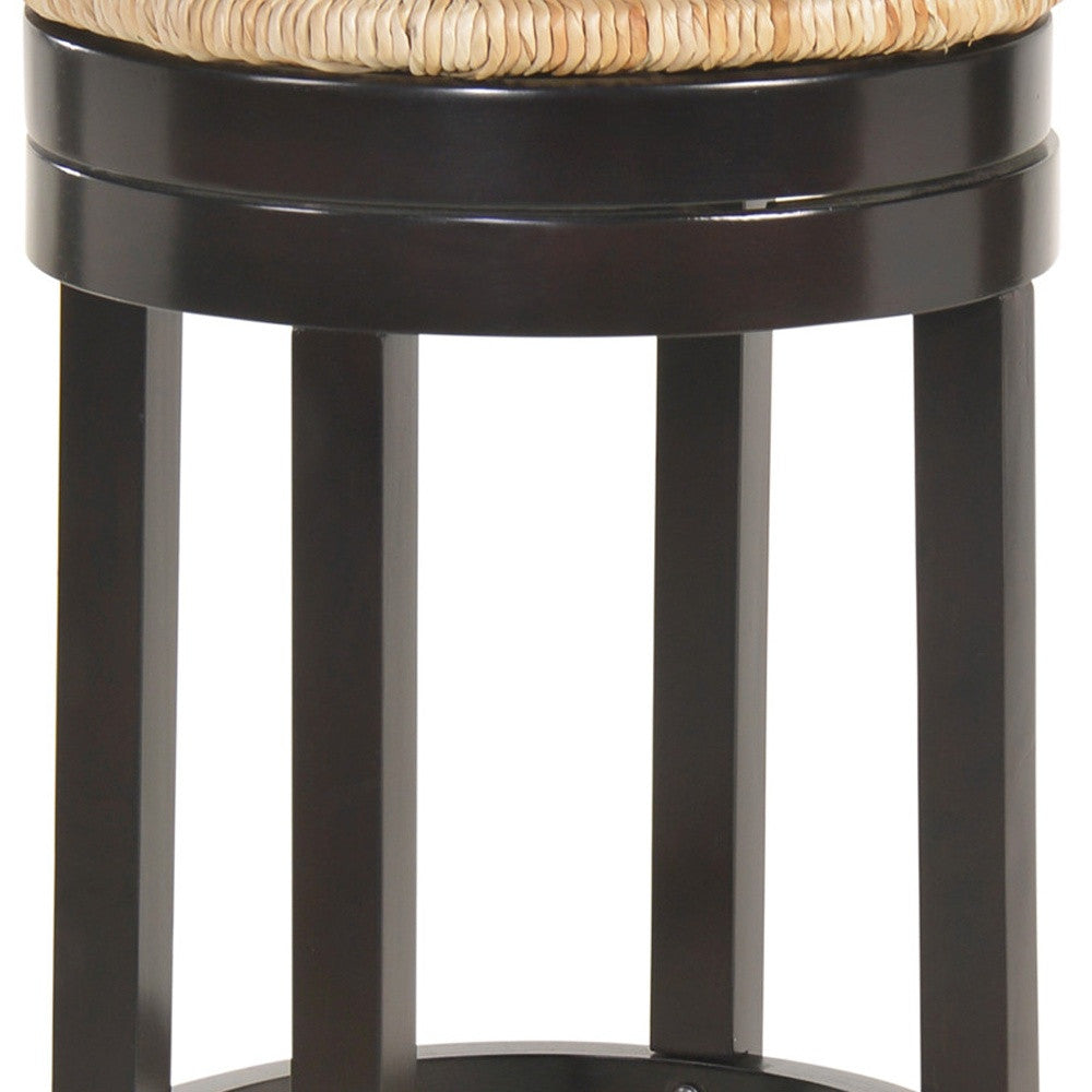 Natural and Espresso Rush and Solid Wood Backless Bar Height Swivel Bar Chair By Homeroots | Bar Stools | Modishstore - 5