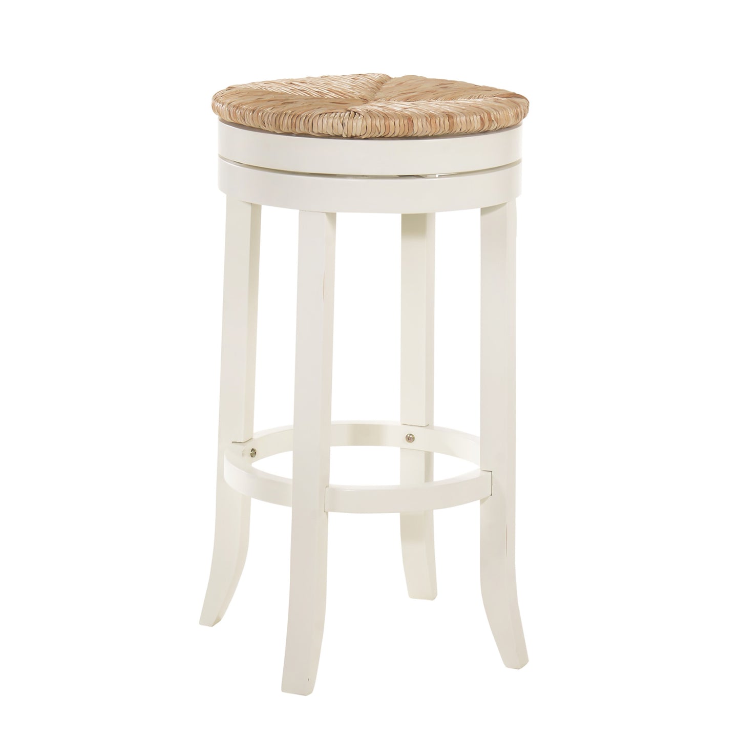 Natural And Antiqued White Solid Wood Swivel Backless Bar Height Bar Chair By Homeroots | Bar Stools | Modishstore - 1