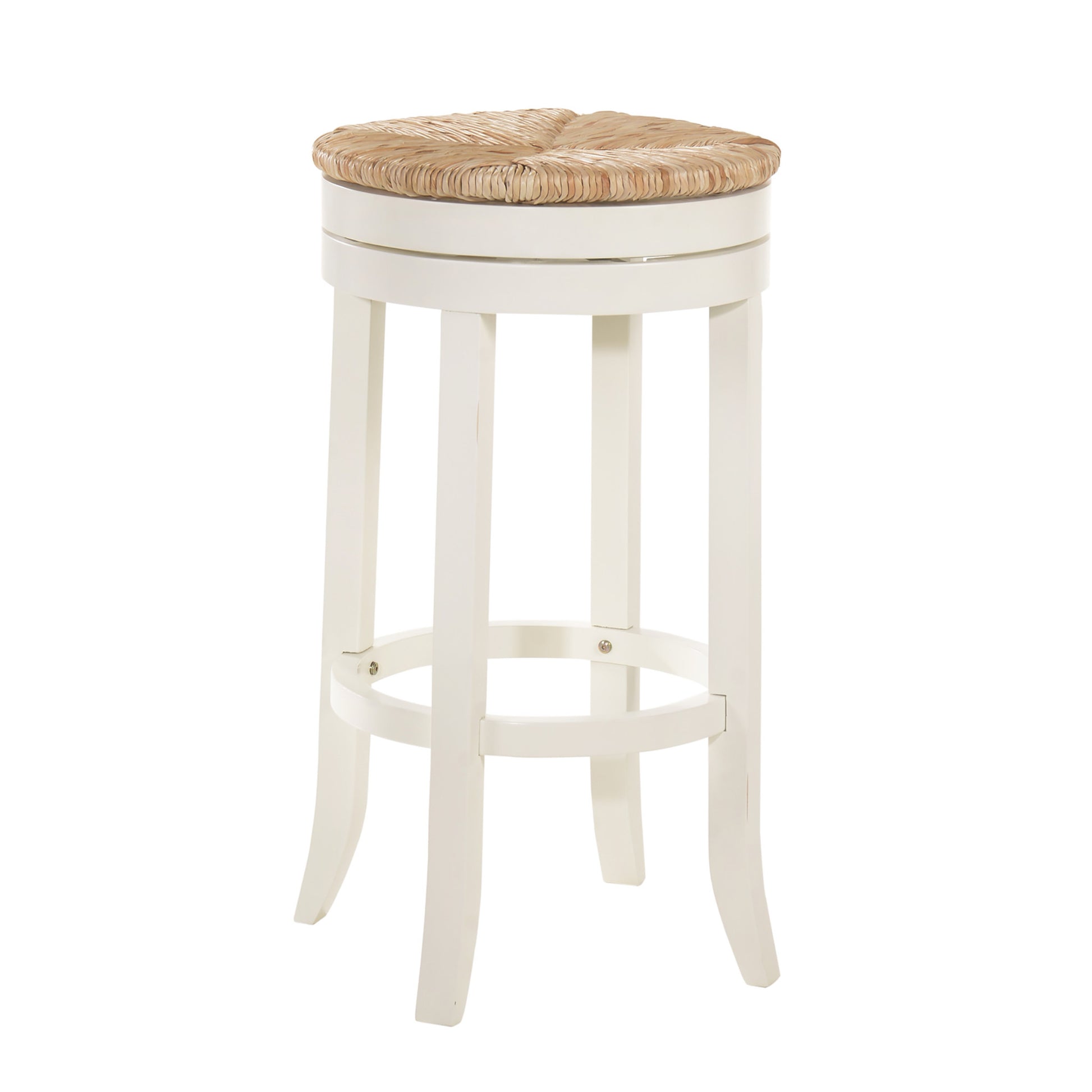 Natural And Antiqued White Solid Wood Swivel Backless Bar Height Bar Chair By Homeroots | Bar Stools | Modishstore - 1