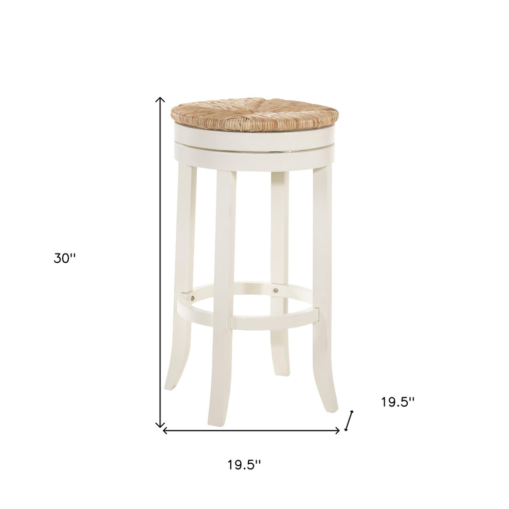 Natural And Antiqued White Solid Wood Swivel Backless Bar Height Bar Chair By Homeroots | Bar Stools | Modishstore - 5
