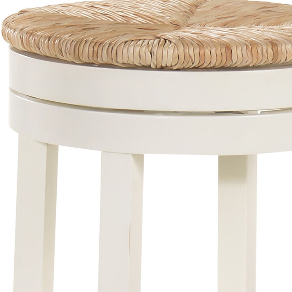 Natural And Antiqued White Solid Wood Swivel Backless Bar Height Bar Chair By Homeroots | Bar Stools | Modishstore - 3