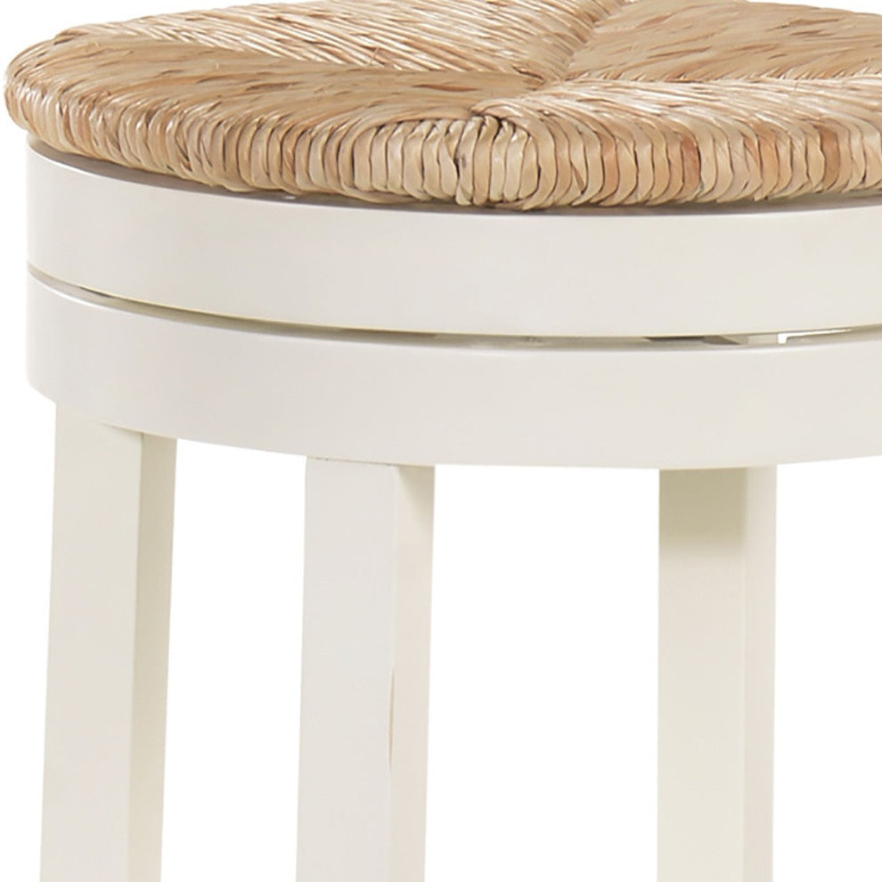 Natural And Antiqued White Solid Wood Swivel Backless Bar Height Bar Chair By Homeroots | Bar Stools | Modishstore - 3