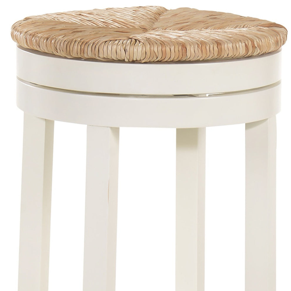 Natural And Antiqued White Solid Wood Swivel Backless Bar Height Bar Chair By Homeroots | Bar Stools | Modishstore - 4