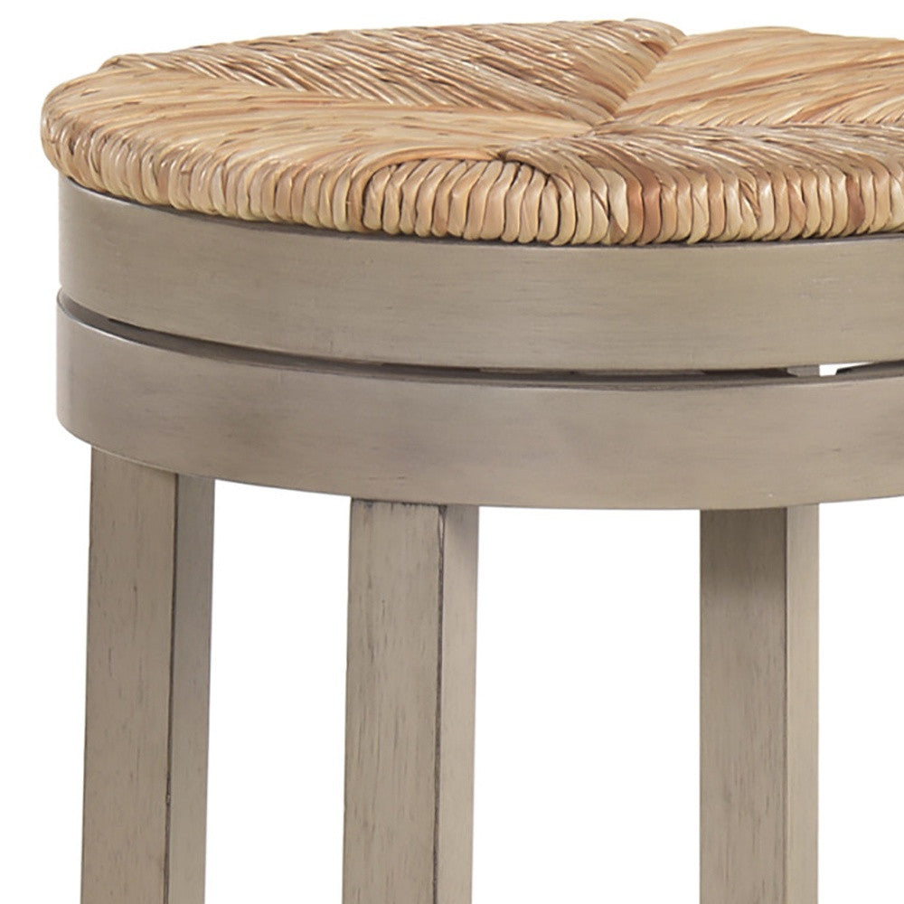 Natural And Gray Solid Wood Swivel Backless Bar Height Bar Chair By Homeroots | Bar Stools | Modishstore - 4