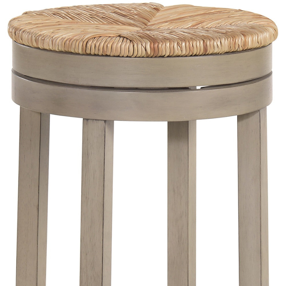 Natural And Gray Solid Wood Swivel Backless Bar Height Bar Chair By Homeroots | Bar Stools | Modishstore - 5