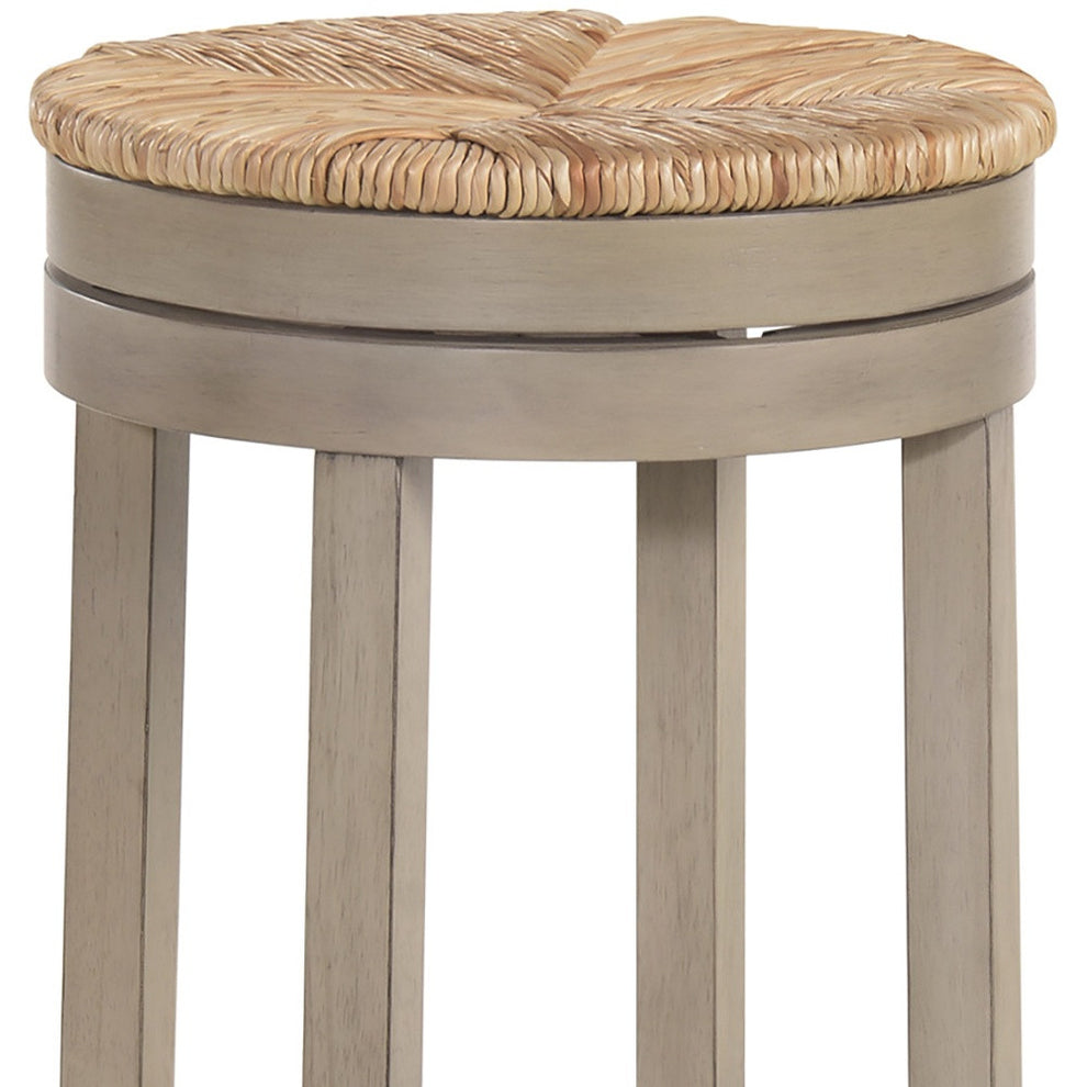 Natural And Gray Solid Wood Swivel Backless Bar Height Bar Chair By Homeroots | Bar Stools | Modishstore - 5