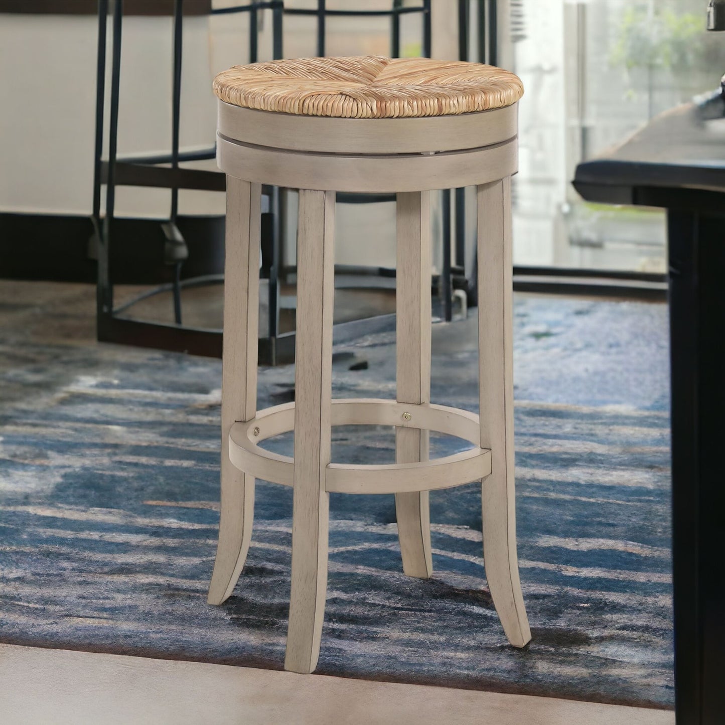 Natural And Gray Solid Wood Swivel Backless Bar Height Bar Chair By Homeroots | Bar Stools | Modishstore - 2