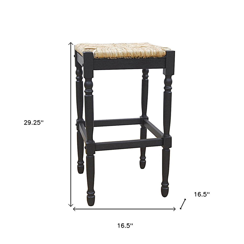 Natural And Black Solid Wood Backless Bar Height Bar Chair By Homeroots | Bar Stools | Modishstore - 2