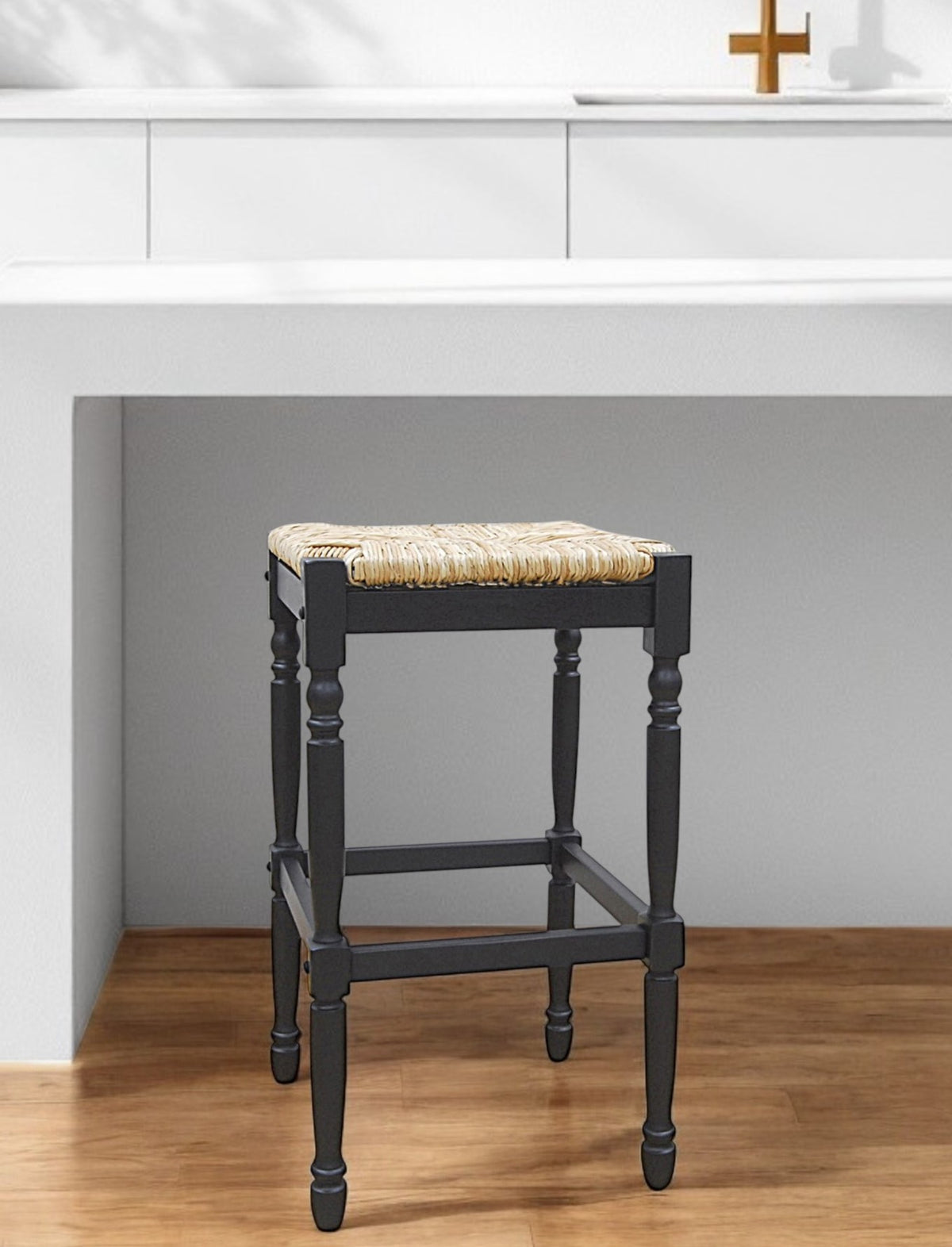 Natural And Black Solid Wood Backless Bar Height Bar Chair By Homeroots | Bar Stools | Modishstore - 1