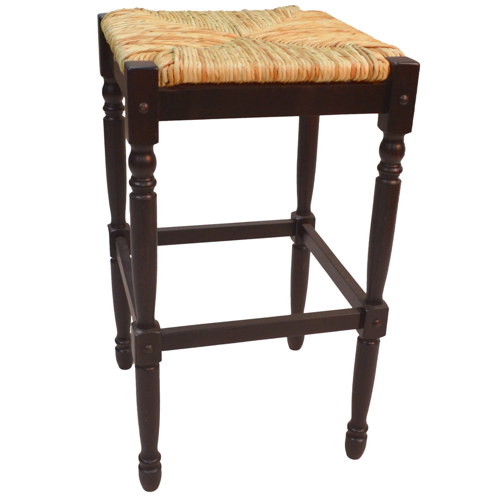 Natural and Espresso Wicker and Solid Wood Backless Bar Height Bar Chair By Homeroots | Bar Stools | Modishstore - 2