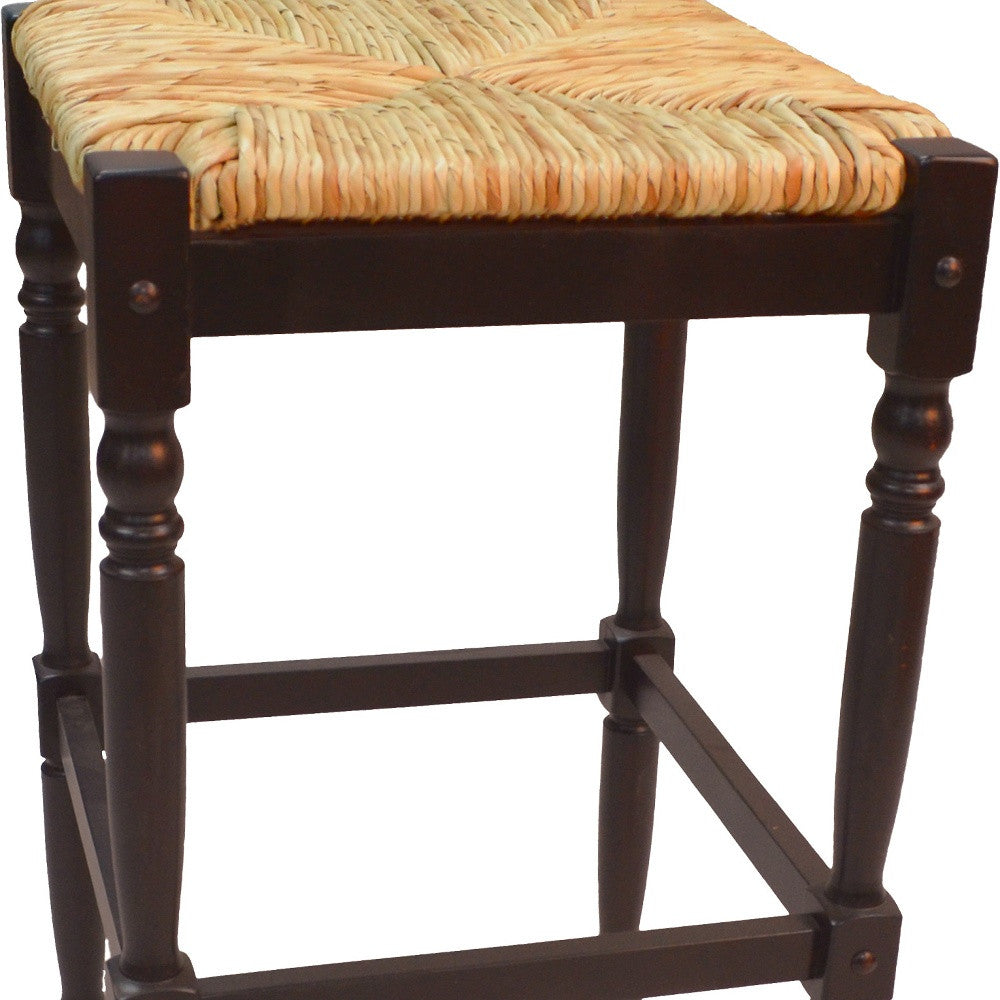 Natural and Espresso Wicker and Solid Wood Backless Bar Height Bar Chair By Homeroots | Bar Stools | Modishstore - 3