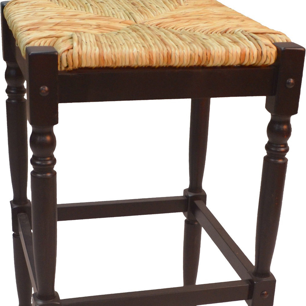 Natural and Espresso Wicker and Solid Wood Backless Bar Height Bar Chair By Homeroots | Bar Stools | Modishstore - 3
