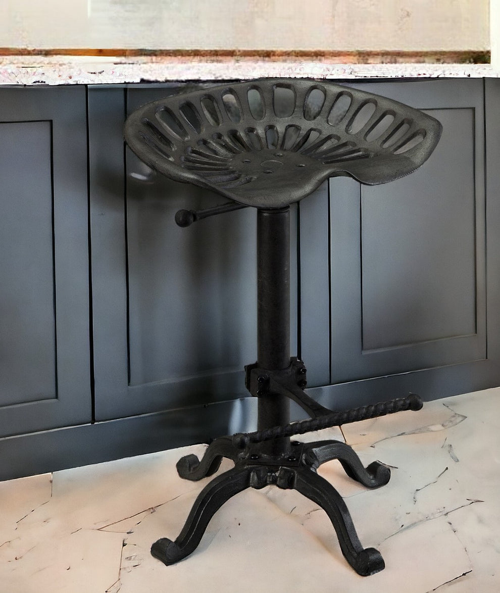 Black Iron Backless Adjustable Height Bar Chair By Homeroots | Bar Stools | Modishstore - 2