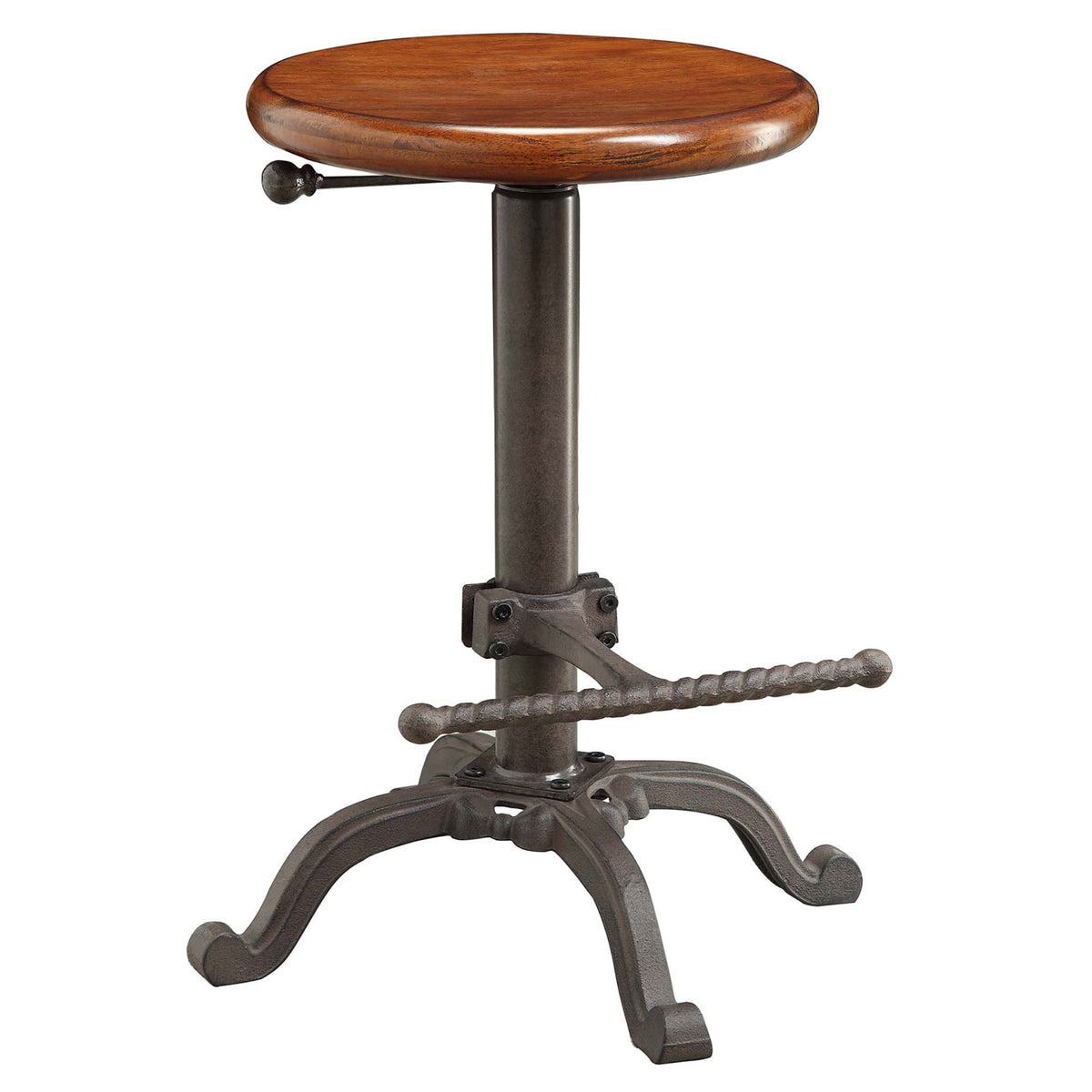 Chestnut And Gray Steel Swivel Backless Adjustable Height Bar Chair By Homeroots | Bar Stools | Modishstore - 1