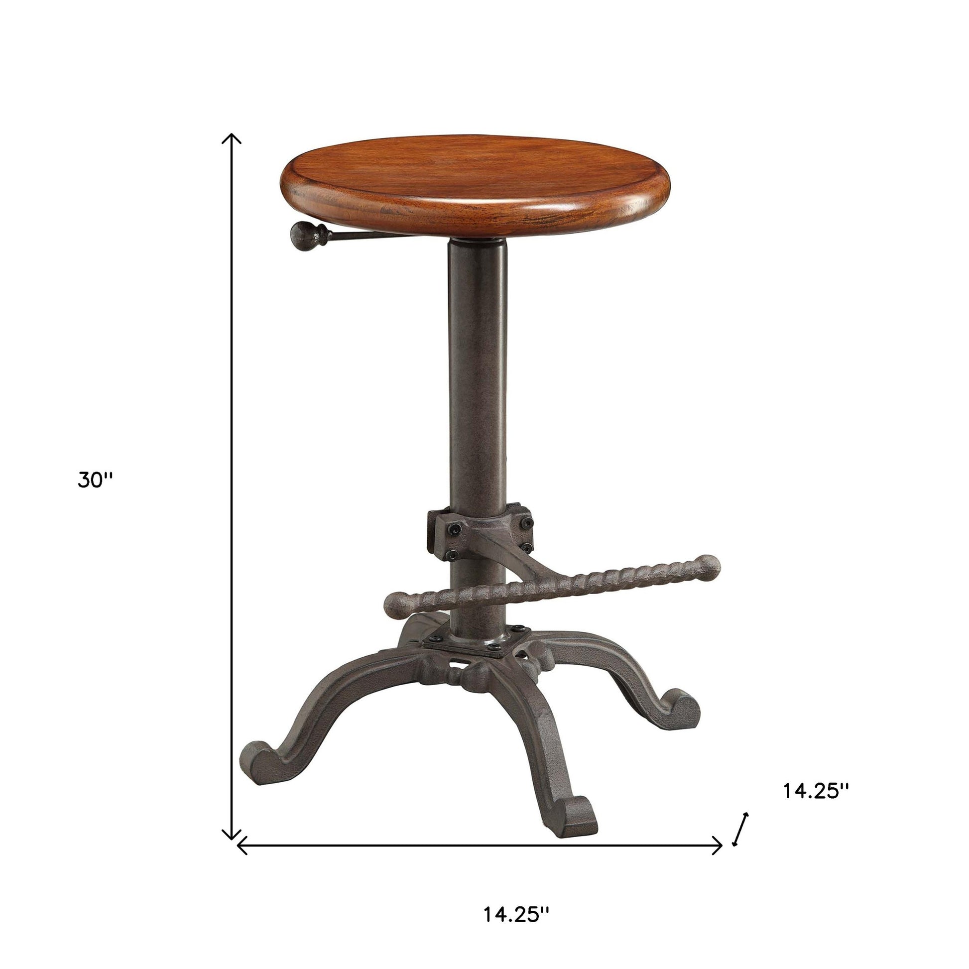 Chestnut And Gray Steel Swivel Backless Adjustable Height Bar Chair By Homeroots | Bar Stools | Modishstore - 4