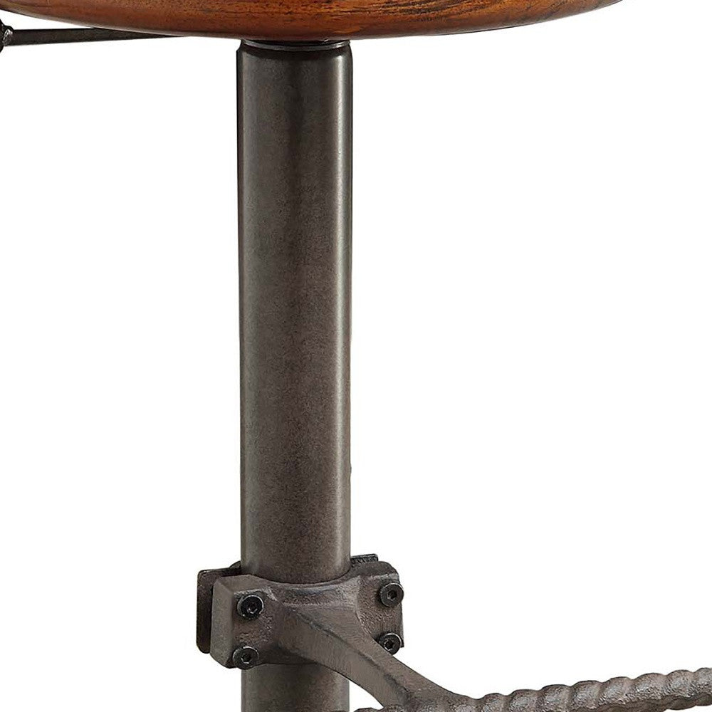 Chestnut And Gray Steel Swivel Backless Adjustable Height Bar Chair By Homeroots | Bar Stools | Modishstore - 3