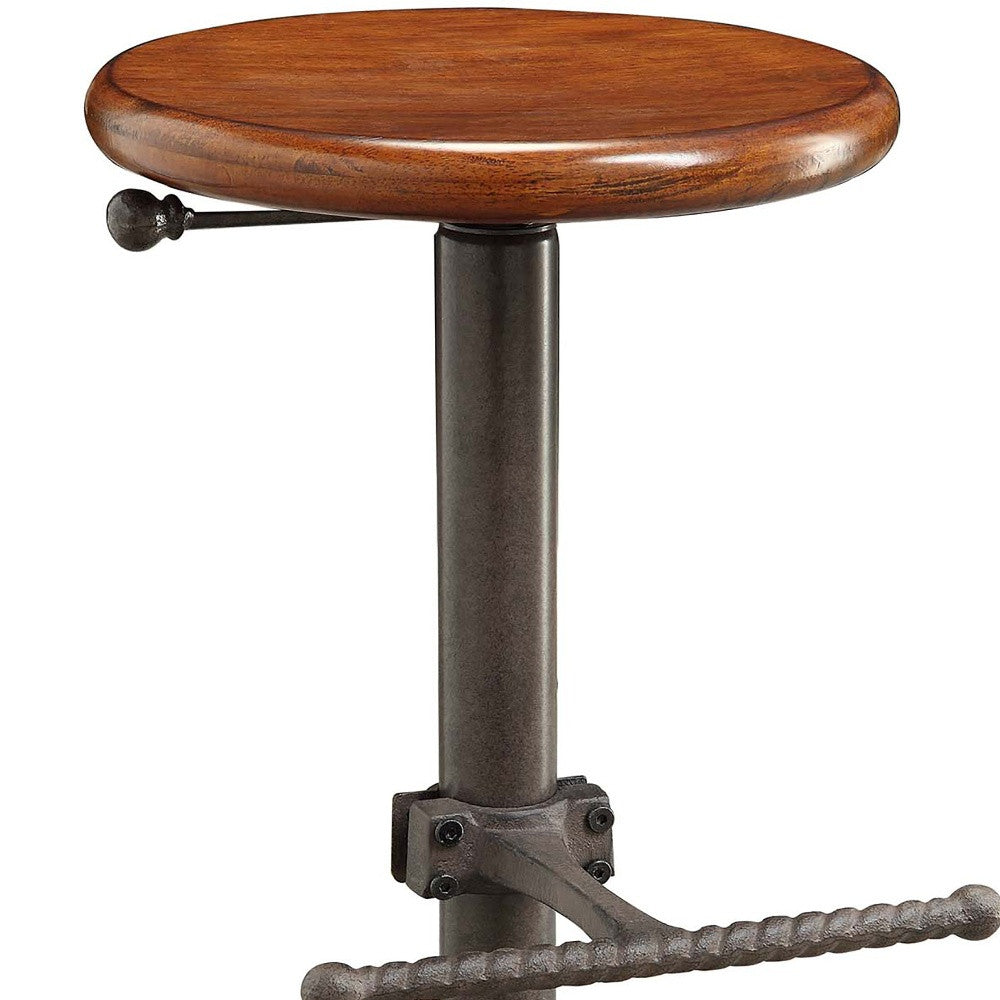 Chestnut And Gray Steel Swivel Backless Adjustable Height Bar Chair By Homeroots | Bar Stools | Modishstore - 5