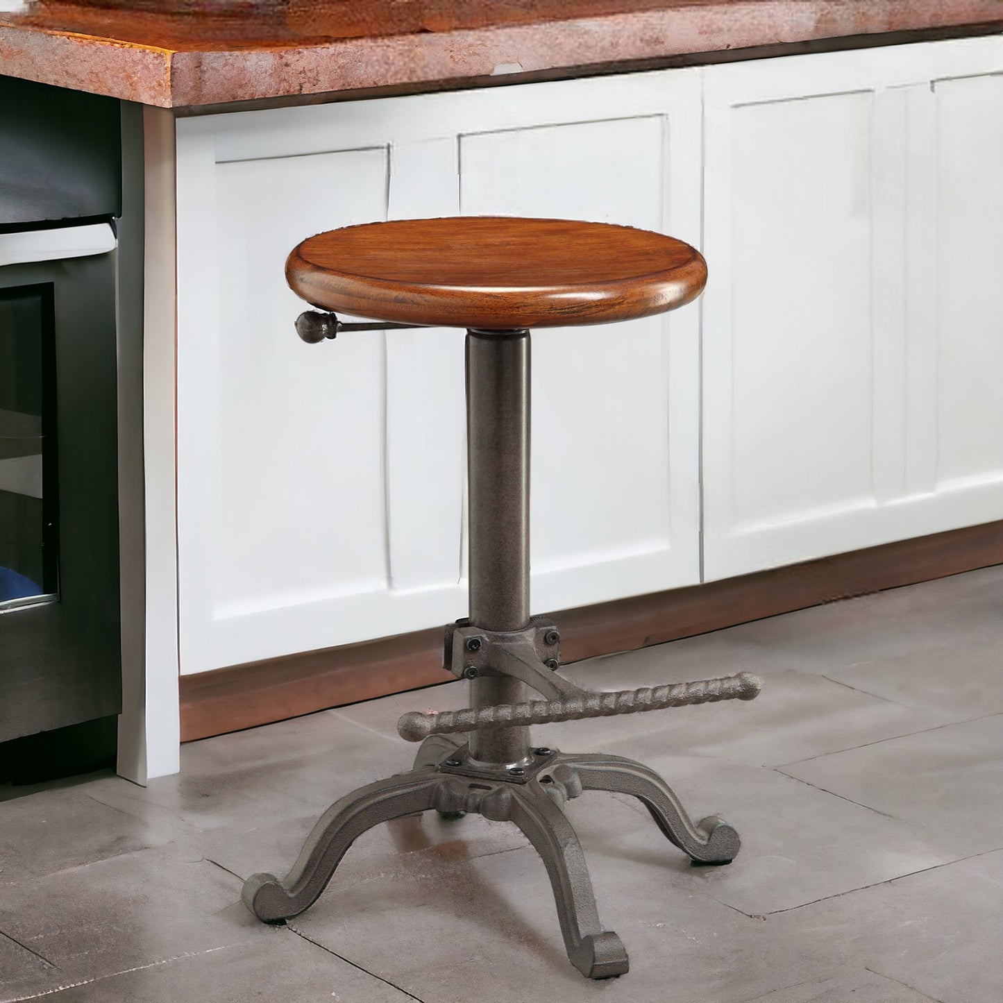 Chestnut And Gray Steel Swivel Backless Adjustable Height Bar Chair By Homeroots | Bar Stools | Modishstore - 2