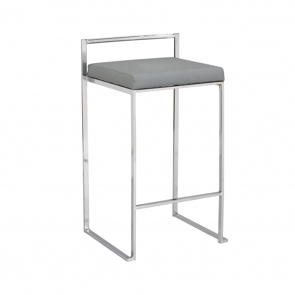 Gray And Silver Faux Leather And Steel Low Back Bar Height Bar Chair By Homeroots | Bar Stools | Modishstore - 1