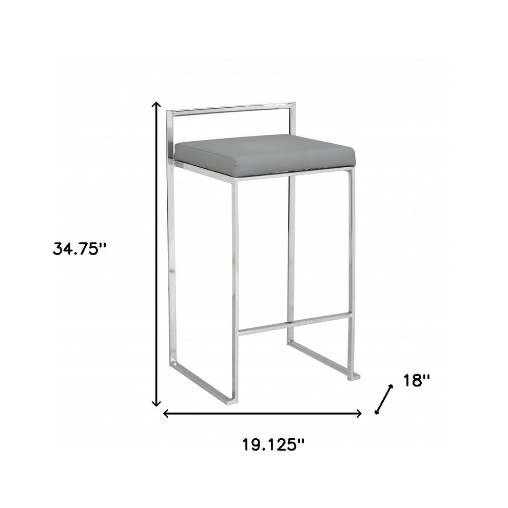 Gray And Silver Faux Leather And Steel Low Back Bar Height Bar Chair By Homeroots | Bar Stools | Modishstore - 4