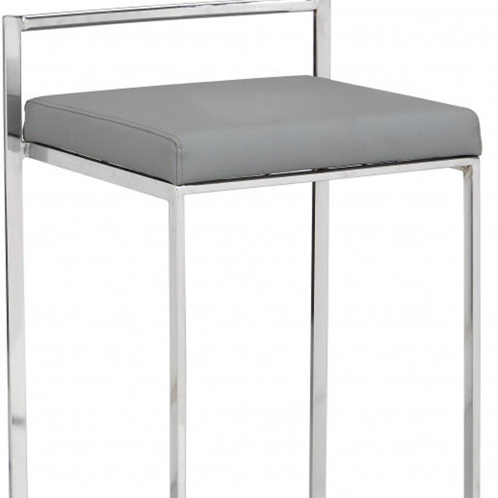 Gray And Silver Faux Leather And Steel Low Back Bar Height Bar Chair By Homeroots | Bar Stools | Modishstore - 3